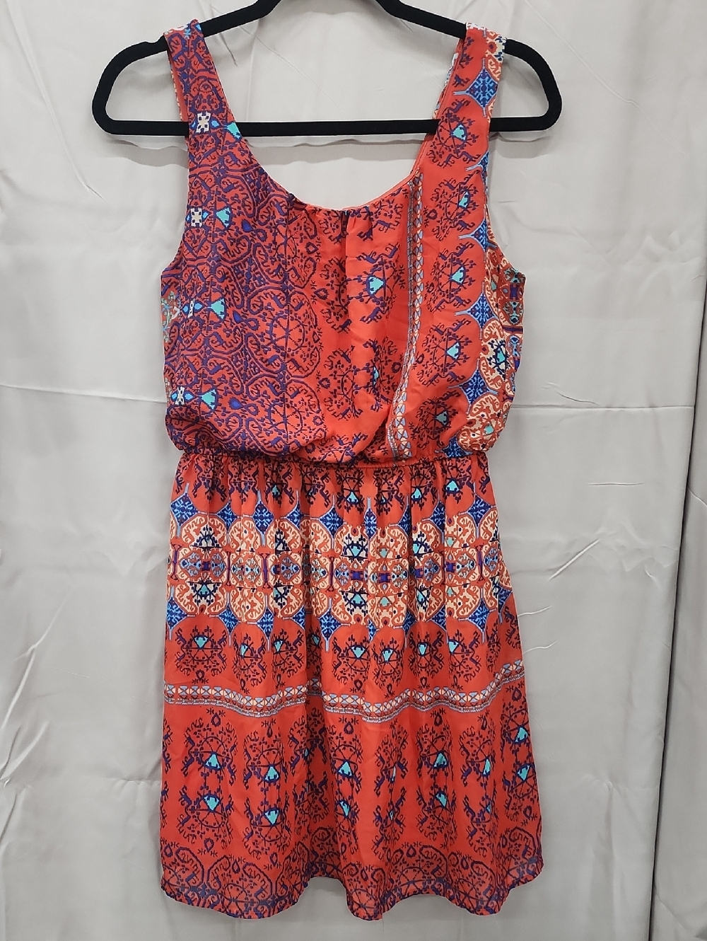 As U Wish Coral Red Printed Sleeveless Mini Dress Sz M